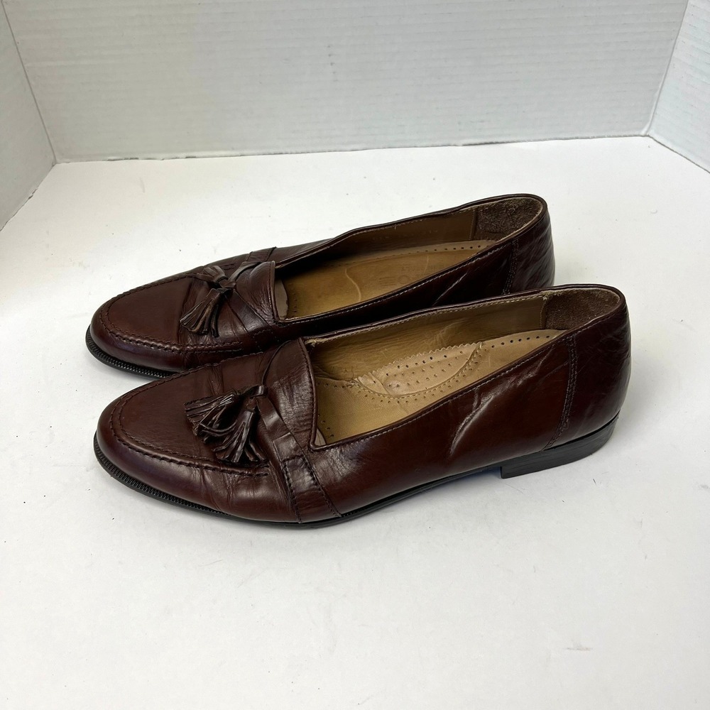Vtg Adolfo Classic Preppy Burgundy Leather Tassel Loafers Made in Italy Mens 8